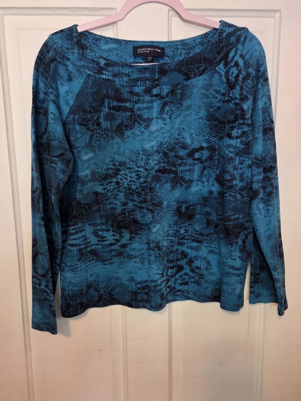 Signature Teal and Black Abstract Print Long Sleeve Top